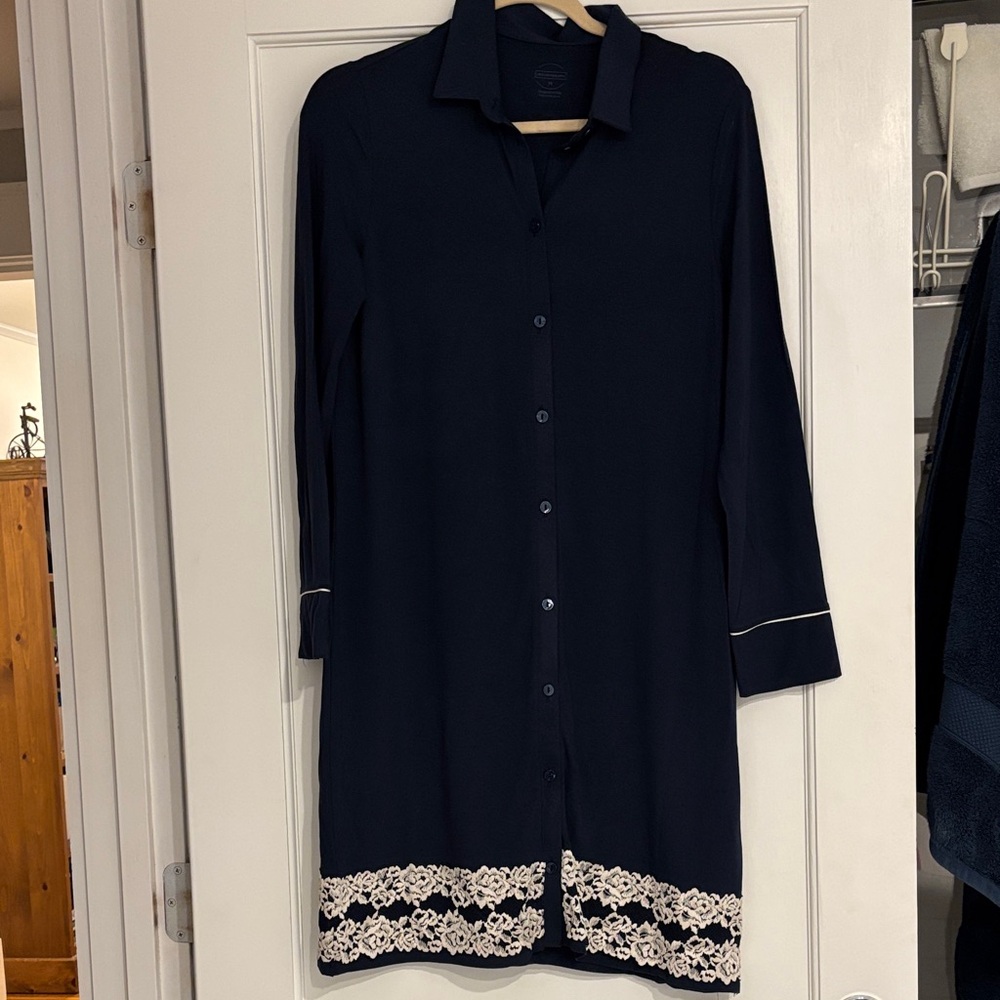 Intimissimi Navy Pajama Dress with Lace Detail